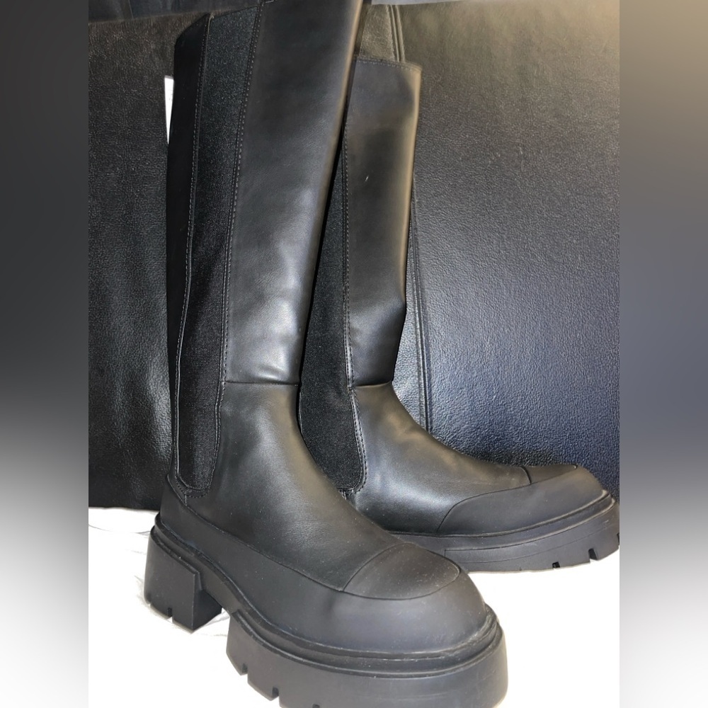 H&M Combat Moto Black Women's Knee-High Boots